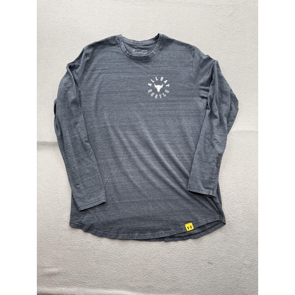 Under Armour Project Rock Shirt Mens Large Gray Long Sleeve Bull Hustle HeatGear